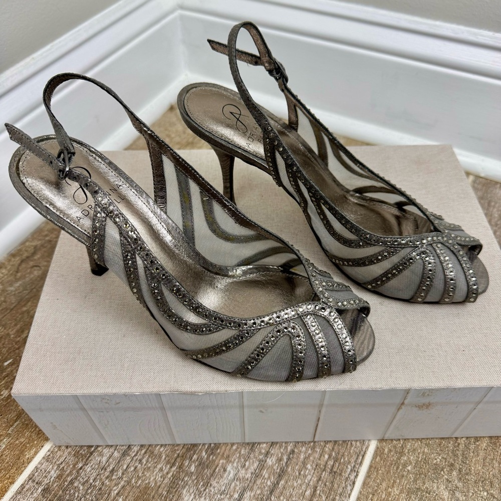Adrianna Papell Fiji Dress Shoes Silver Crystal Mesh Sz 7.5 Heels Formal - Picture 2 of 14